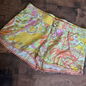 Lilly Pulitzer Yellow Pink Orange Tropical Pom-Pom Shorts [XS] Preppy Resortwear